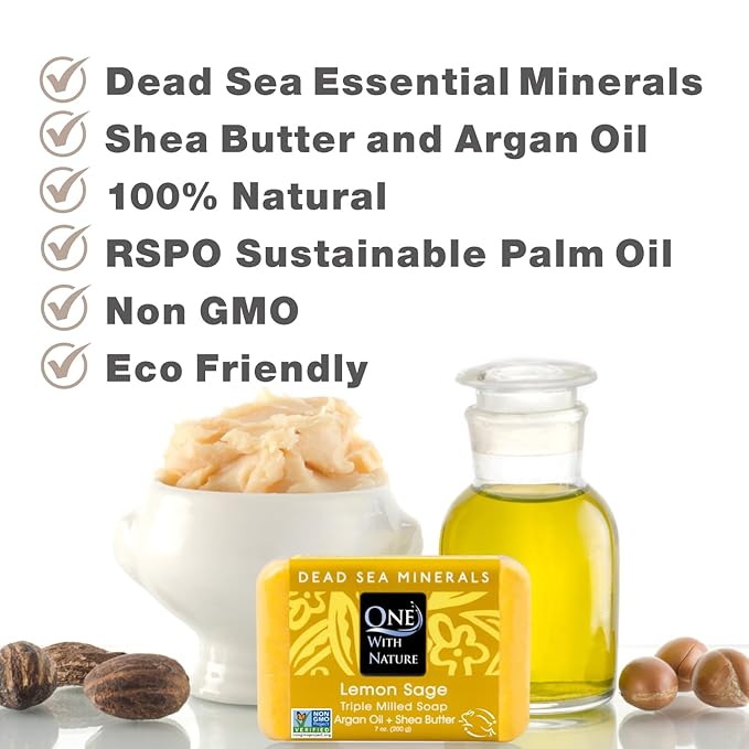 One With Nature Dead Sea Salt Lemon Sage Soap 7oz 3-Pack – Purifying and Exfoliating Soap Bar with Dead Sea Minerals for Face & Body, for Men & Women-GlimoraGlow