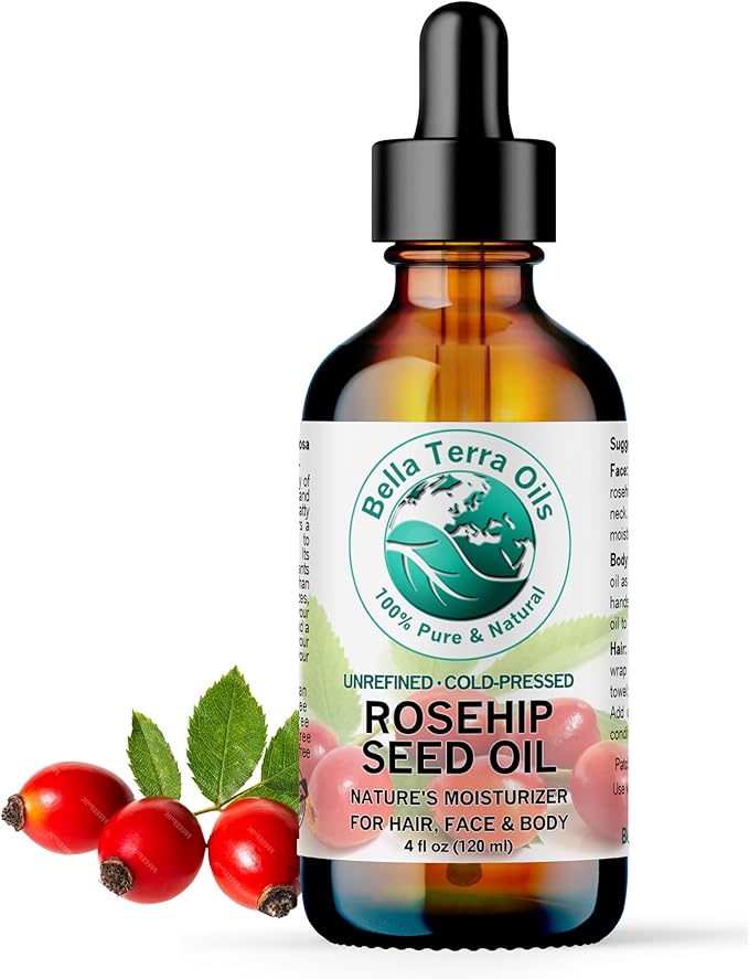 Bella Terra Oils - Organic Rosehip Oil 4 oz - Hailing from The Finest Rosa Mosqueta, Abundant in Omega-6 & Omega-3 Fatty Acids, Pure Radiance for Face-GlimoraGlow