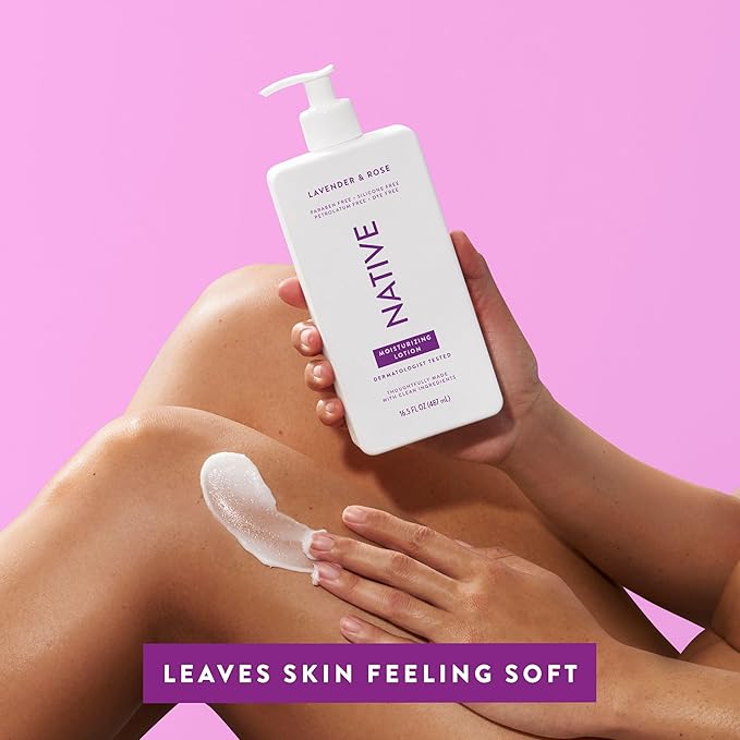 Native Body Lotion Contains Naturally Derived Plant-Based Moisturizers for Women and Men | Restores Dry Skin, Lavender & Rose, 16.5 fl oz-GlimoraGlow
