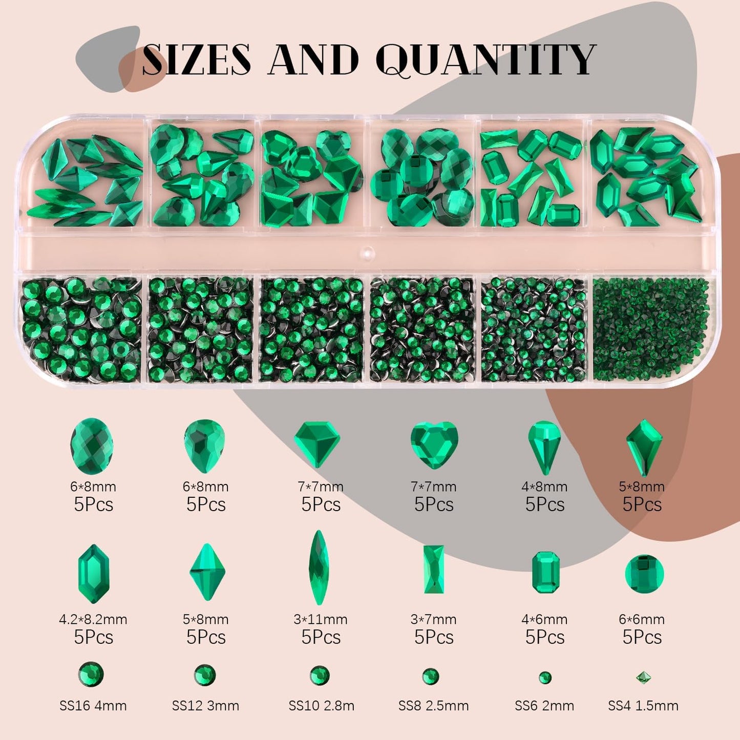 2060Pcs Emerald Green Glass Nail Rhinestones 60Pcs Multi Shapes Flatback Nail Gems + 2000Pcs 1.5-4mm Round Crystal with Rhinestones Glue Gel, Manicure Nail Charms Diamond Gemstone for Nail Art-GlimoraGlow