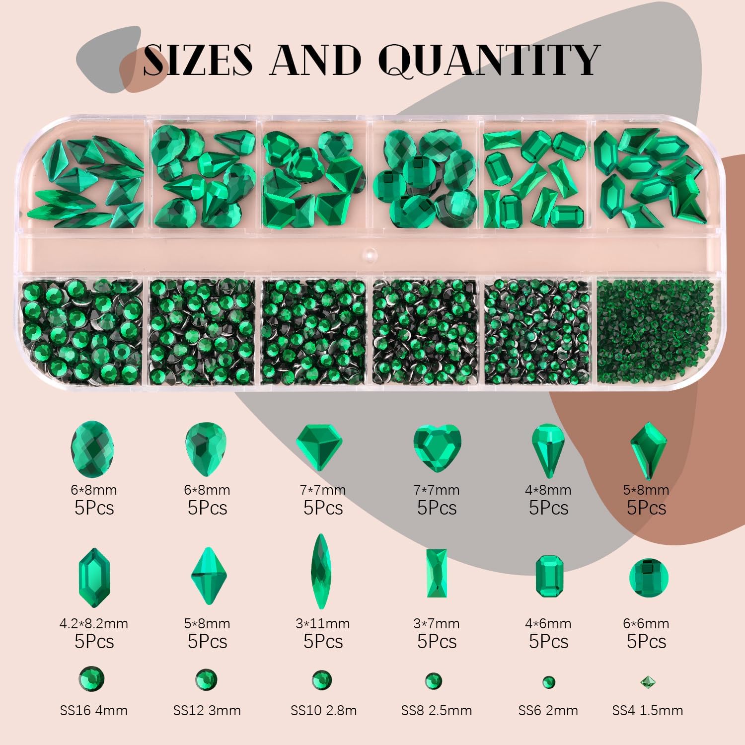 2060Pcs Emerald Green Glass Nail Rhinestones 60Pcs Multi Shapes Flatback Nail Gems + 2000Pcs 1.5-4mm Round Crystal with Rhinestones Glue Gel, Manicure Nail Charms Diamond Gemstone for Nail Art-GlimoraGlow