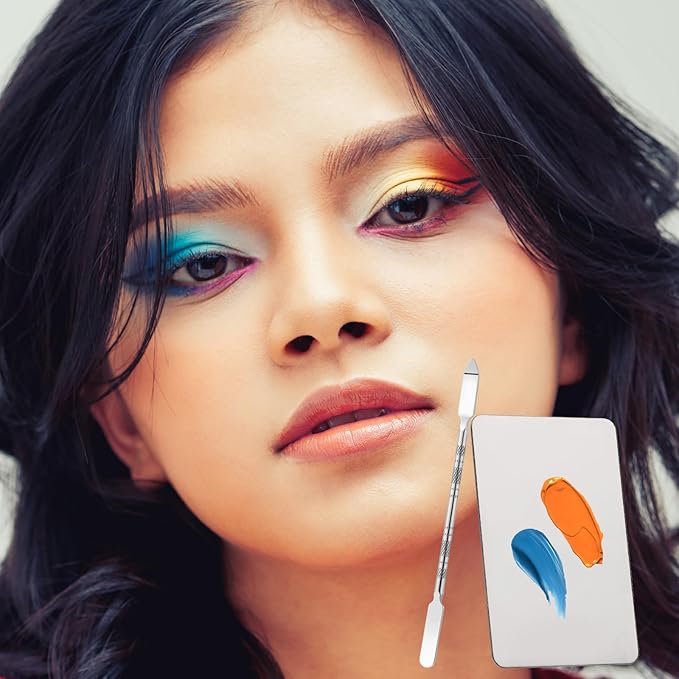 2 Pcs Stainless Steel Makeup Palette Makeup Spatula Palette with Foundation Spatula Professional Cosmetic Palette for Mixing Foundation Eye Shadow Nail DIY Art-GlimoraGlow