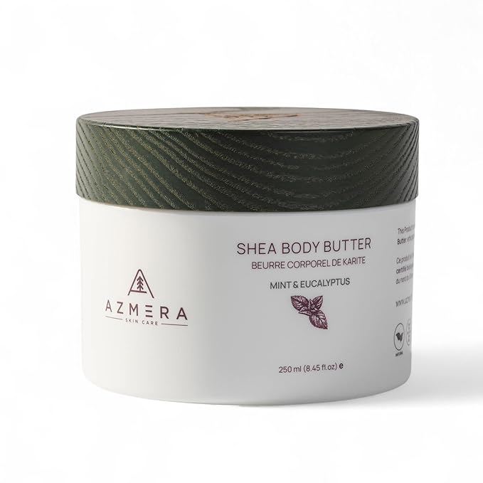 AZMERA Handcrafted Whipped Shea Body Butter – Refreshing Mint & Eucalyptus Scented Moisturizer for Dry, Sensitive Skin, Argan Oil & Vitamin E – Vegan, Non-Greasy Skincare – 8.82 oz-GlimoraGlow