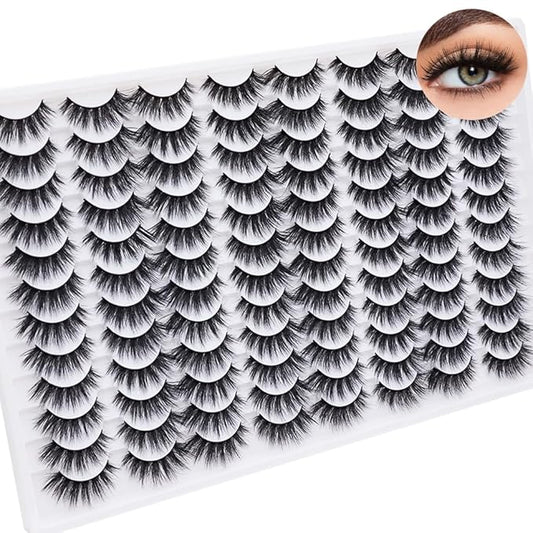 False Eyelashes 48 Pairs Faux Mink Lashes 14mm Wispy Lashes 3D Fluffy Cat Eye Lashes Pack Bulk Wholesale Strip Lashes(style 48-032)-GlimoraGlow