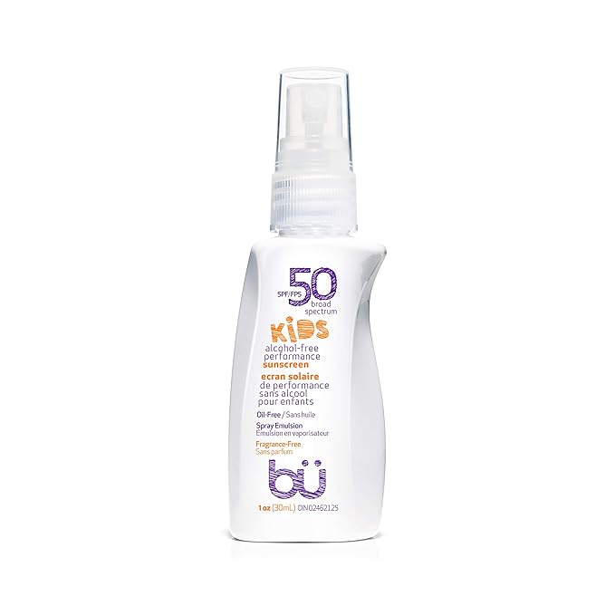 BU SPF 50 Kids Sunscreen Spray for Face and Body, Non Aerosol Spray, TSA Travel Size Sunscreen, Clear, Non Greasy, Water Resistant, Oil Free, Fragrance Free 1 oz-GlimoraGlow