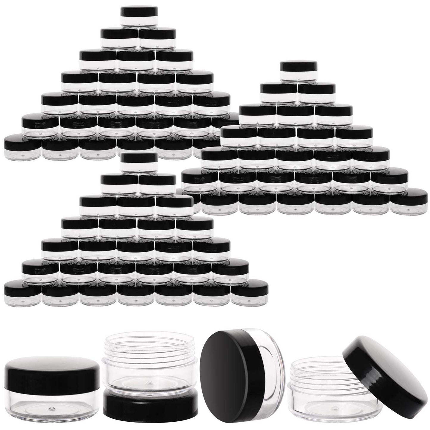 100 Count 10g Small Sample Containers with Lids Plastic Jar Cosmetic Jars Empty Makeup Jars Lip Balm Containers - Black-GlimoraGlow