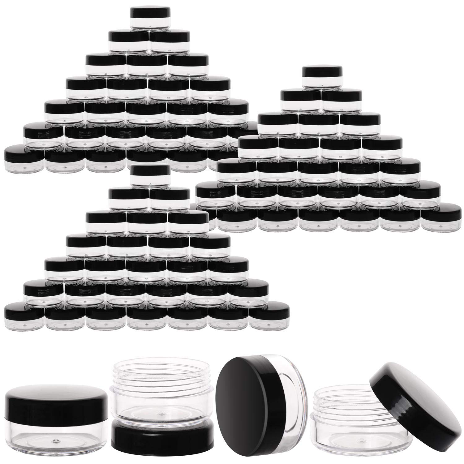 100 Count 10g Small Sample Containers with Lids Plastic Jar Cosmetic Jars Empty Makeup Jars Lip Balm Containers - Black-GlimoraGlow