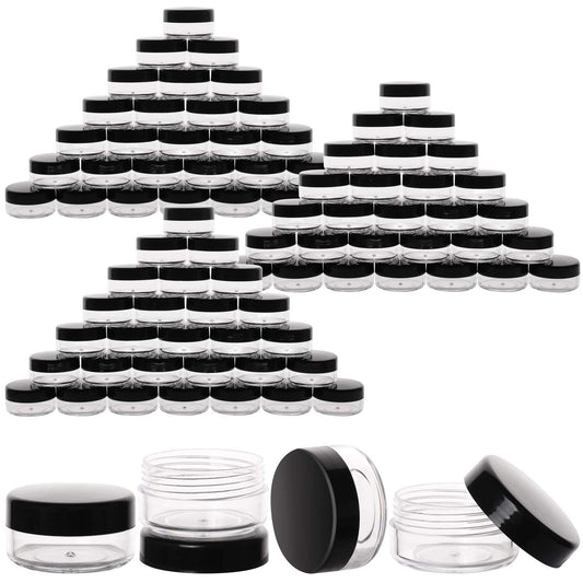 100 Count 10g Small Sample Containers with Lids Plastic Jar Cosmetic Jars Empty Makeup Jars Lip Balm Containers - Black-GlimoraGlow