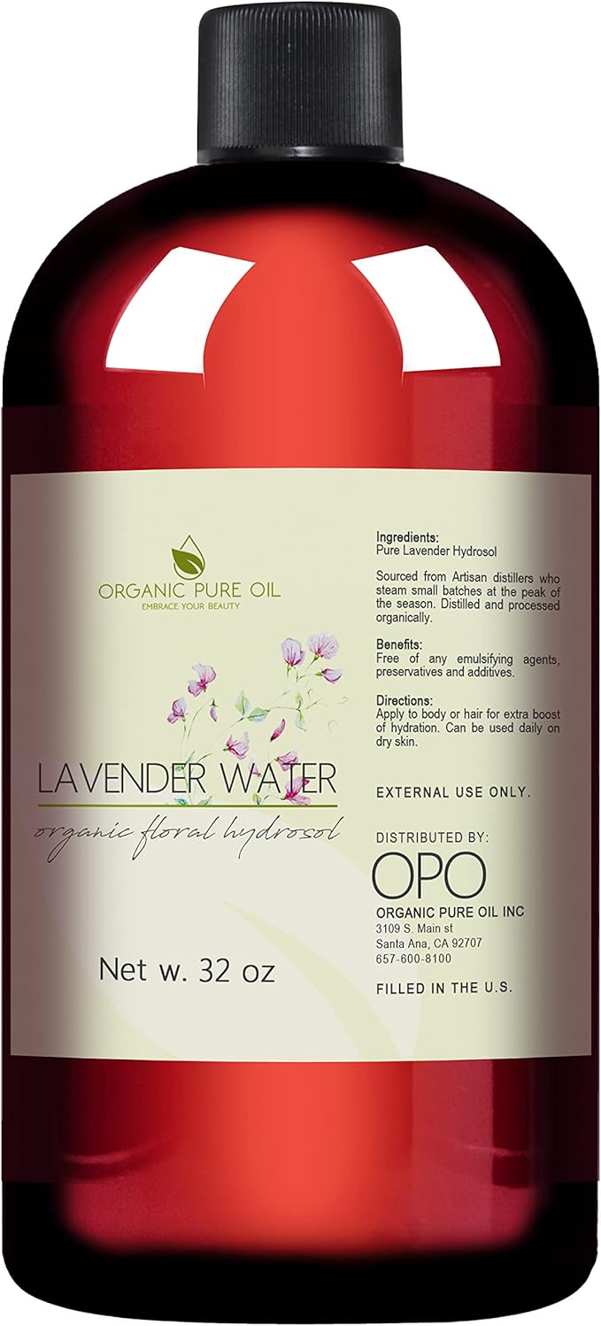 Lavender Water Hydrosol - Pure Steam Distilled Natural Non GMO Calming Bulk Body, Face, Facial Toner, Aromatherapy, Set Makeup, Cleanser Mist Spritz - 32oz - OPO-GlimoraGlow