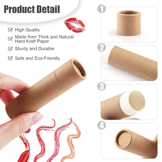 10 Pcs 25g Paperboard Lip Balm Tubes Refillable Krafts Paper Lipstick Tube Round Cardboard Empty Lip Gloss Container Holder Tubes for DIY Chapstick Salve Cosmetic Lotion Solid Perfume - Brown-GlimoraGlow