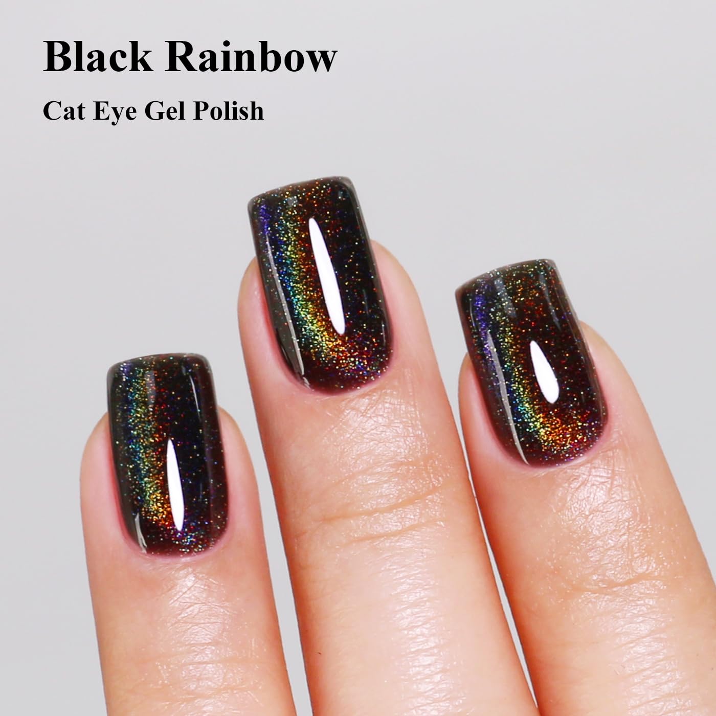 Imtiti Cat Eye Gel Nail Polish, Black Rainbow Holographic Magnetic Gel Polish With Magnet Glittery Iridescent Galaxy Nail Gel Polish Spring Summer Gel Polish Kit Soak Off UV Led 10ML-GlimoraGlow