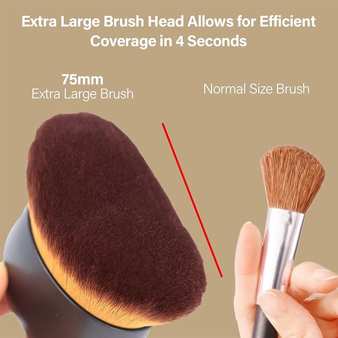Extra Large Body Makeup Brush For Self Tanner, Leg Makeup &Bronzer Blend,75 mm Wide-headed Kabuki Brush Provides More Even& Pretty Application, Sunscreen Face& Back Makeup Brush, Wet& Dry Use- Black-GlimoraGlow