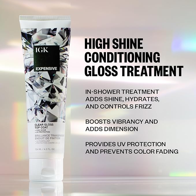 IGK - EXPENSIVE - Clear Hair Gloss Treatment – Shine-Boosting Top Coat for Glass Hair – Hair Treatment for Smooth, Polished Finish – Clear Gloss for Hair Sheen and Silkiness - Cruelty Free 4.2oz-GlimoraGlow