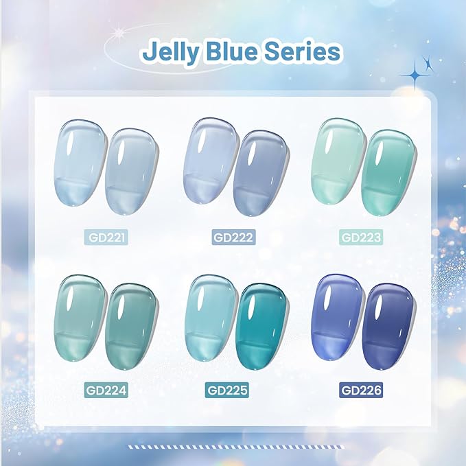 JODSONE 10ml 6 Colors Jelly Gel Nail Polish Set Ocean Blue Turquoise Gel Polish with Crystal Long Lasting All Seasons Need U V Lamp-GlimoraGlow