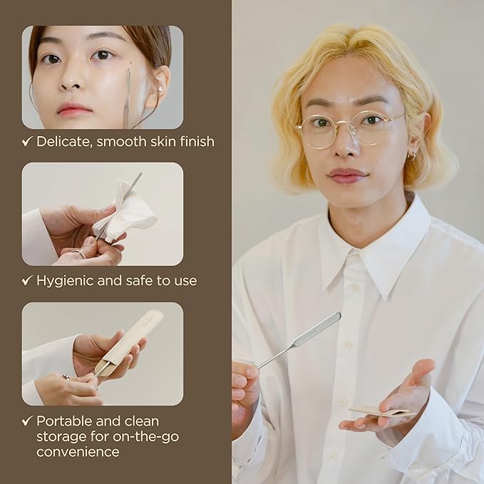 Korean Piccasso Brush Makeup Spatula + Sponge 2P Set – Professional Makeup Tools with Precision Spatula and 2 Soft Sponges, Ideal for Blending Foundation, Cream, or Liquid Makeup-GlimoraGlow