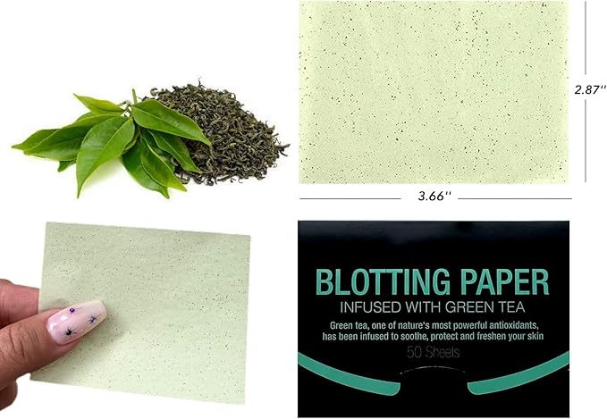 2 Pks GREEN TEA INFUSED Soothing Natural Abaca Blotting Paper - 100 Oil Blotting Sheets - Makeup Friendly UNISEX Oily Skin Shine Blotter Photography Zoom Meetings Travel Gym School - MADE IN TAIWAN-GlimoraGlow