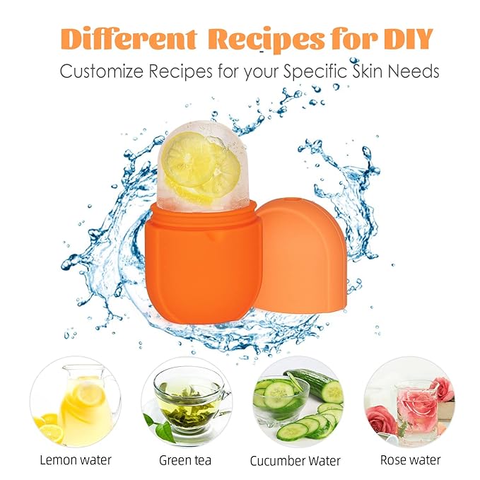 Ice Roller for Face and Eye, Upgrated Ice Face Roller Puffiness Relief Ice Roller Skin Care Tools, Ice Facial Cube, Gua Sha Face Massage, Silicone Ice Mold for Face Beauty ( Orange)-GlimoraGlow