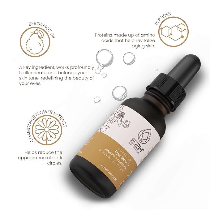 E2H Corrector Eye Serum with Bergamot and Peptides | Minimizes Creases & Dark Circles | Hydrates & Smoothens | Dramatic Results-GlimoraGlow