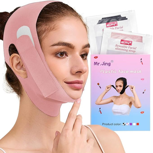 2 Pack Face Slimming Strap, Double Chin Reducer Band, Graphene V-Line Mask Chin Up Mask V Shaped Face Mask Chin strap for sleeping, V-Line Lifting Mask for Women, Medium, Black and Pink-GlimoraGlow