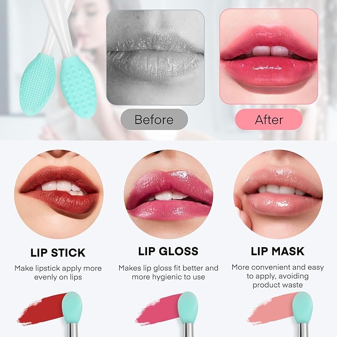 Unaone Lip Scrub Brush - 3 PCS Dual-ended Lip Scrubber Exfoliator and Silicone Lip Brush, 3-in-1 Silicone Lip Scrub Tool Lip Mask Applicator, Gentle Exfoliator & Applicator for Soft-GlimoraGlow