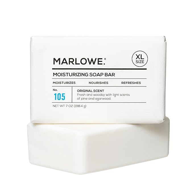 MARLOWE. No. 105 Bar Soap for Men 7 oz, Moisturizing Body Soap, Nourishing & Refreshing with Natural Extracts, Shea Butter, Olive Oil & Green Tea Extracts, Original Sage & Fir Scent-GlimoraGlow