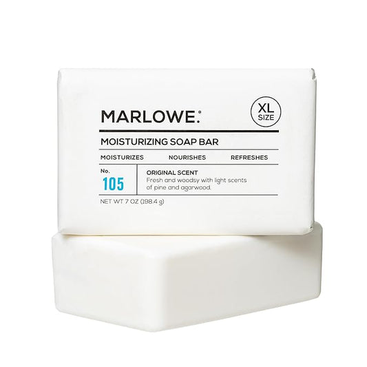 MARLOWE. No. 105 Bar Soap for Men 7 oz, Moisturizing Body Soap, Nourishing & Refreshing with Natural Extracts, Shea Butter, Olive Oil & Green Tea Extracts, Original Sage & Fir Scent-GlimoraGlow