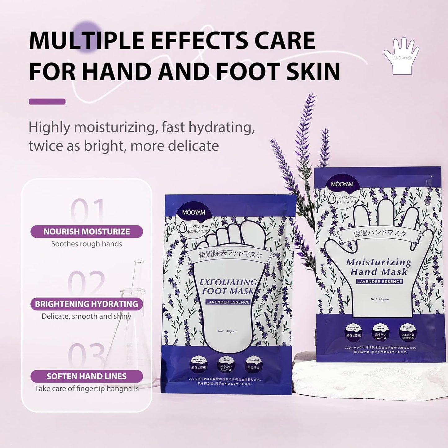 Hydrating Hand Foot Masks Set,3 Pack Glove Mask for Dry Hand,Exofliating 3 Pack Socks Maskfor Peeling Away Dead Skin Calluses（Lavender）-GlimoraGlow