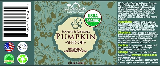 US Organic Pumpkin Seed Oil, USDA Certified Organic, Pure, Natural, Cold Pressed Virgin, Unrefined in Amber Glass Bottle w/Glass Eyedropper (Small (2 oz, 56 ml))-GlimoraGlow
