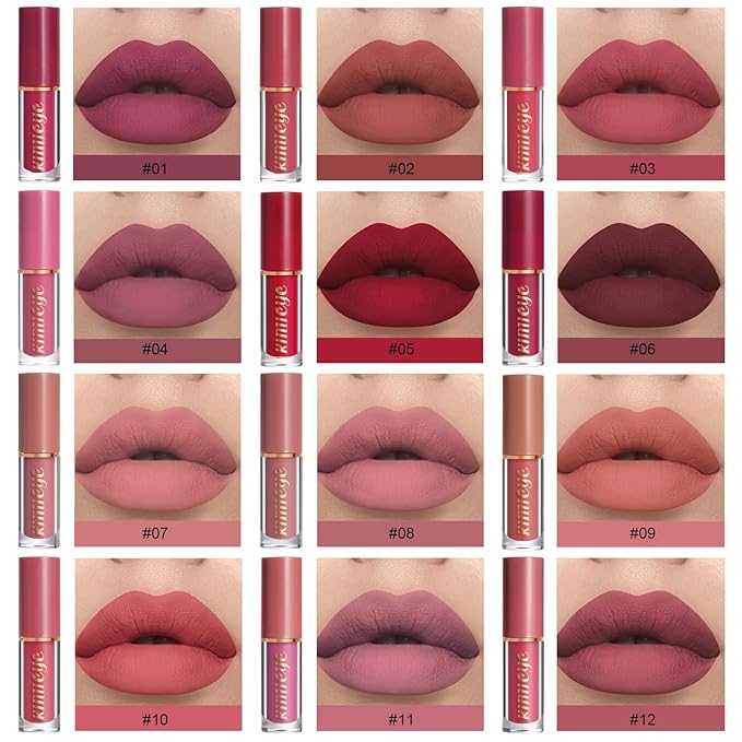 12 Colors Matte Liquid Lipstick Kit, Long Lasting Lip Tint, Waterproof Lip Stain, Non-Stick Cup Quick-dry Velvet Nude to Red Lipstick Makeup Set, Up to 24H Wear (SET B)-GlimoraGlow