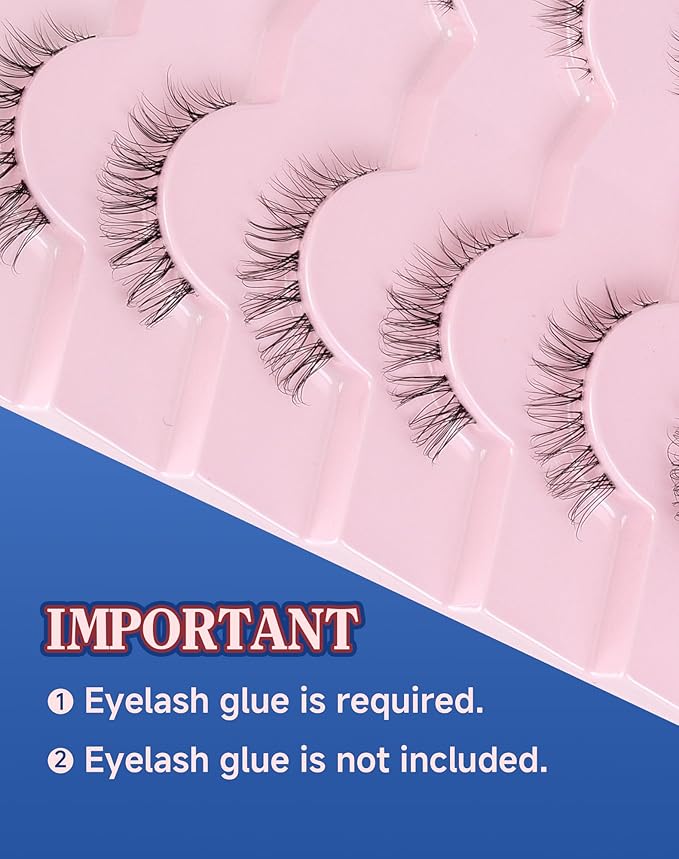 Short Lashes Natural Look Wispy False Eyelashes Flared Strip Eyelash Small Lash Fluffy Clear Band 7 Pairs SF-08-GlimoraGlow
