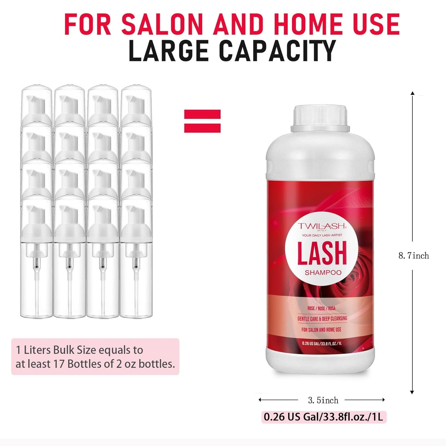Lash Shampoo Bulk, Eyelash Cleanser for Extensions 1 Liters, Safe Makeup Remover, Non-irritating or Burning Formula Eyelid Foaming Cleanser for Professional Salon and Home Use (Rose-1L)-GlimoraGlow