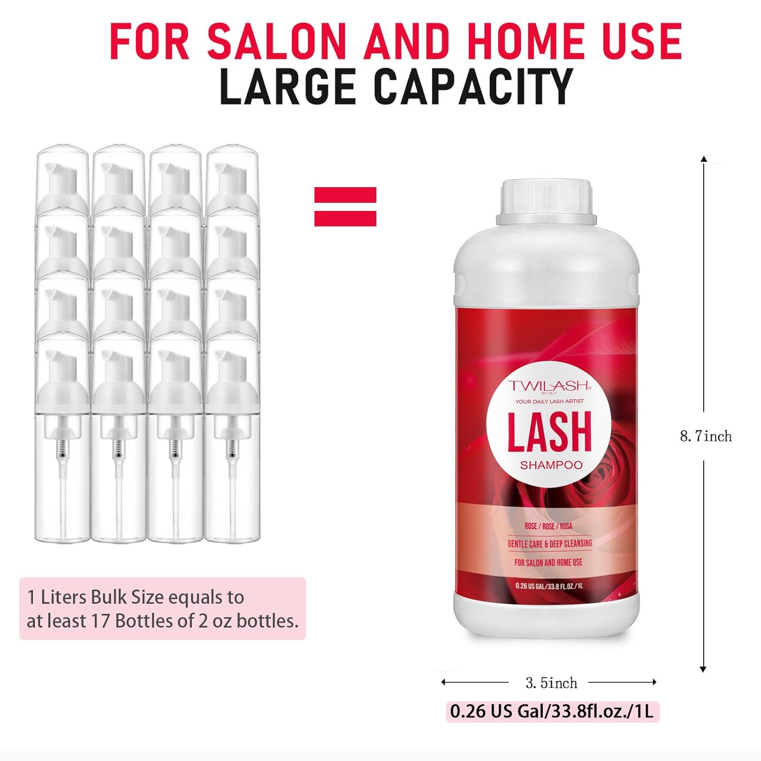 Lash Shampoo Bulk, Eyelash Cleanser for Extensions 1 Liters, Safe Makeup Remover, Non-irritating or Burning Formula Eyelid Foaming Cleanser for Professional Salon and Home Use (Rose-1L)-GlimoraGlow