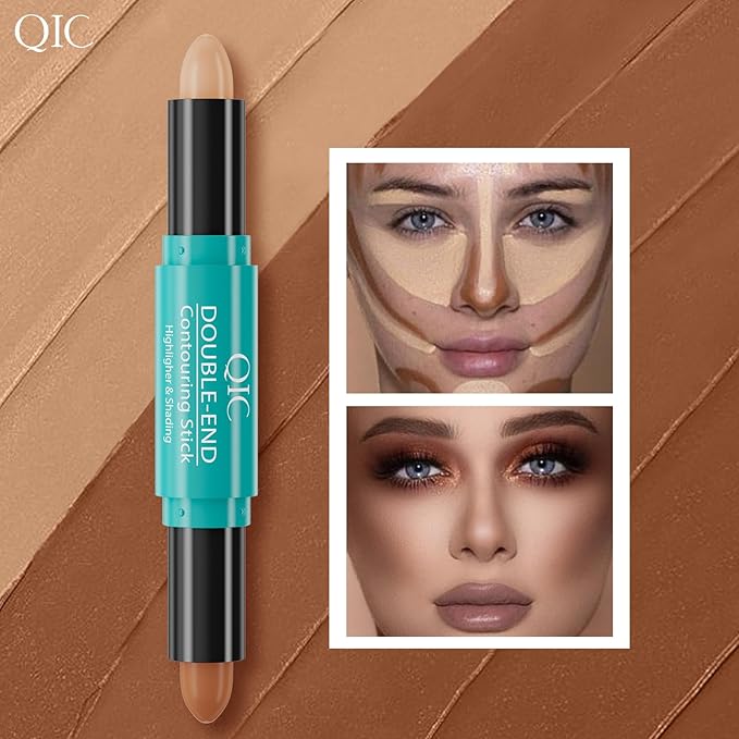 2-in-1 Contour & Highlighter Stick - Dual-Ended, Waterproof, Long-Lasting, for All Skin Tones (02# Lotus root Pink + Coffee)-GlimoraGlow