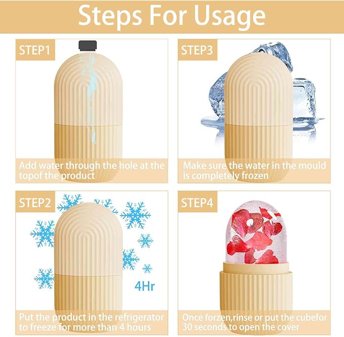 XHJRI Ice Face Roller Massager,Ice Cube Roller for Face, Eyes and Neck Naturally Conditioning and Skin Care,De-Puff Eye Bags,Reduce Migraine Pain,Reusable Massage Silicone Ice Mold (Beige)-GlimoraGlow