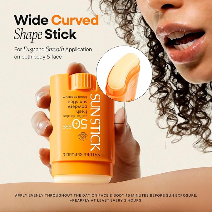 Nature Republic California Aloe Fresh Powdery Sun Stick Broad Spectrum SPF50+ | Korean Sunscreen Travel Size Suncare Sunblock, No Whitecast, non-sticky, Water resistant-GlimoraGlow