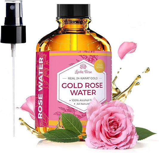 24 Karat Gold Rose Water Toner by Leven Rose Natural Moroccan 24K Rosewater Toner 4 oz-GlimoraGlow