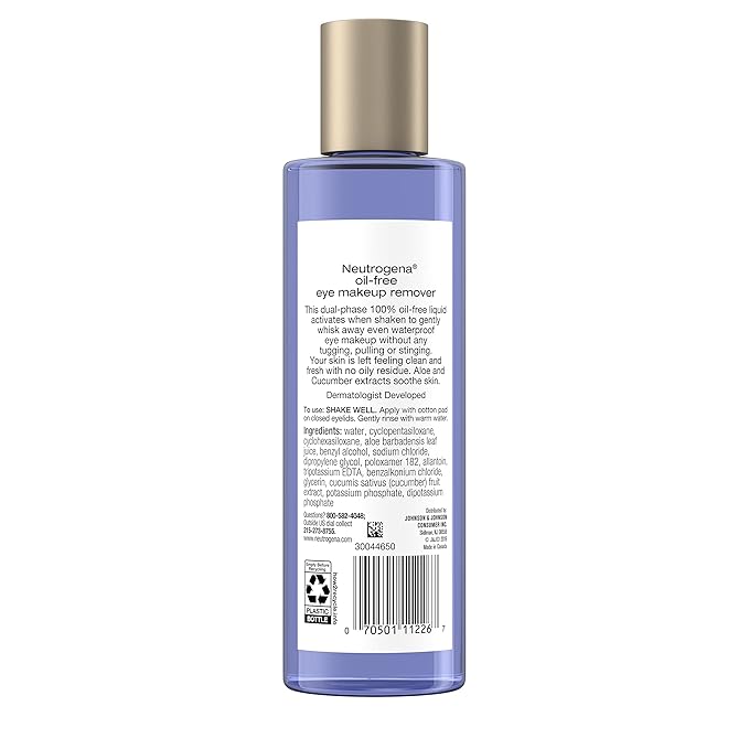 Neutrogena Gentle Oil-Free Eye Makeup Remover & Cleanser for Sensitive Eyes, Non-Greasy Makeup Remover, Removes Waterproof Mascara, Dermatologist & Ophthalmologist Tested, 8.0 fl. oz (Pack of 2)-GlimoraGlow