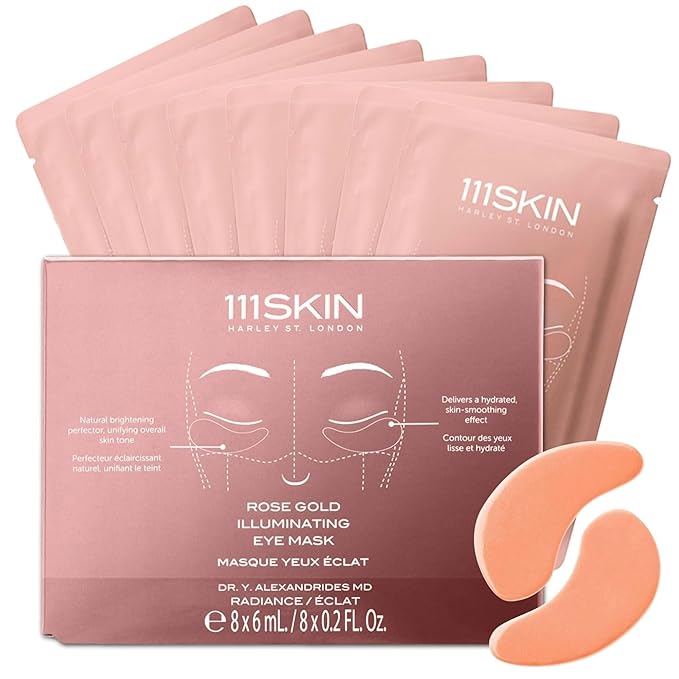 111SKIN Rose Gold Illuminating Eye Mask, Brightening & Hydrating Under Eye Patches for Dull, Dry Skin with Rose Extract, Colloidal Gold & Vitamin C, Improves the Appearance of Dark Circles, 8 Pairs-GlimoraGlow