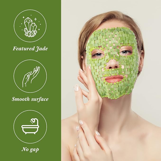 Jade Facial Mask, Jade Sleep Natural Stone Mask, Green Facial Cooling Mask, Jade Eye Mask Beauty Skincare Massage Tools for Alleviate Puffiness Face Massage Puffy Eyes Dark Circles-GlimoraGlow