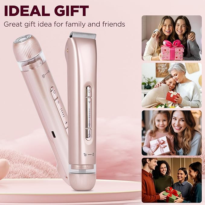 2 in 1 Women Electric Shaver, Dual Head Bikini Trimmer for Women IPX7 Waterproof Wet & Dry Use Electric Razors with Dual Heads Rechargeable Lady Trimmer for Bikini Underarm Leg Arm Body Face-GlimoraGlow