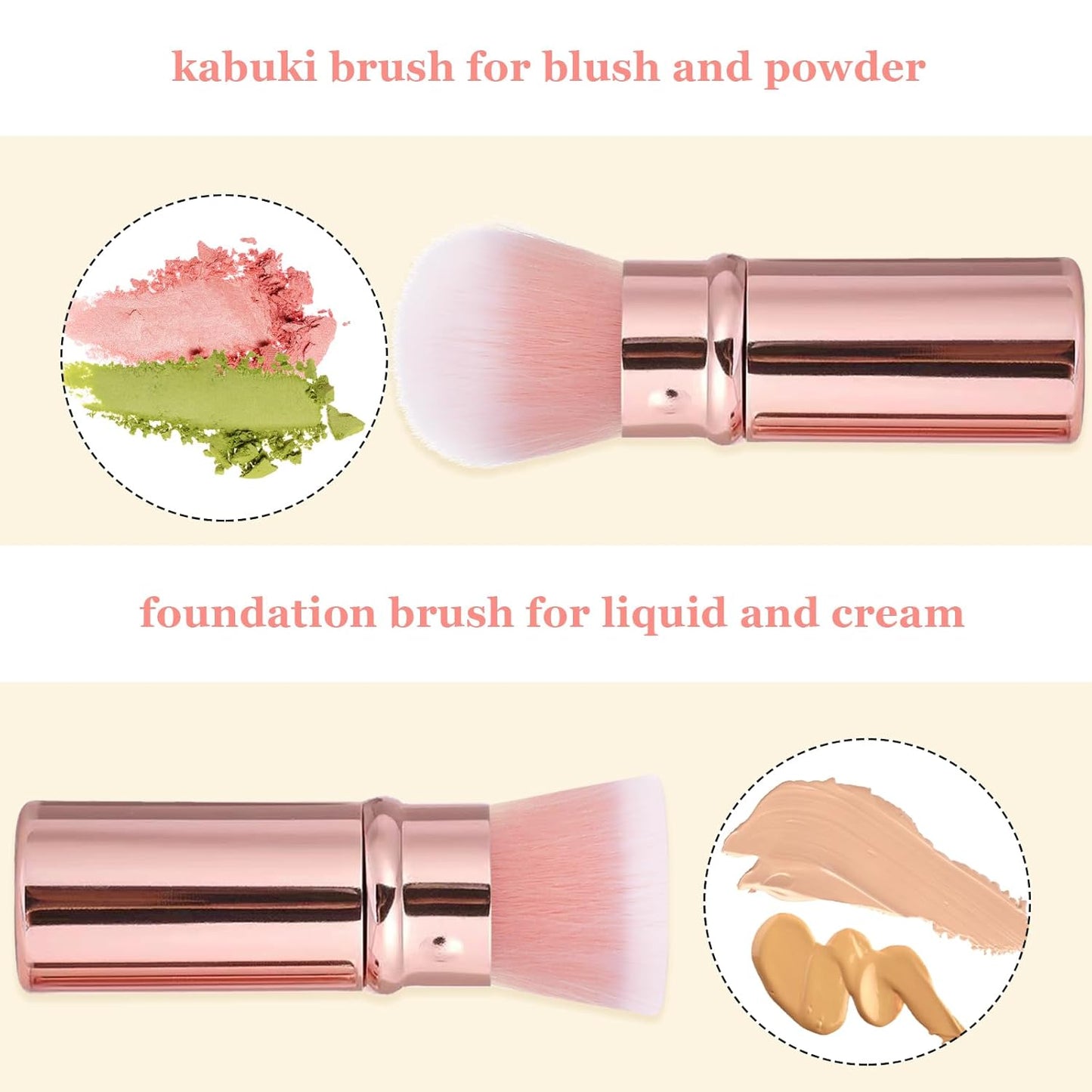 Makeup Brush 2 Pack, Retractable Travel Kabuki Powder Foundation Makeup Brush Face Blush Brushes for Blending Liquid, Blush, Bronzer, Buffing, Sunscreen,Flawless Cosmetics-GlimoraGlow