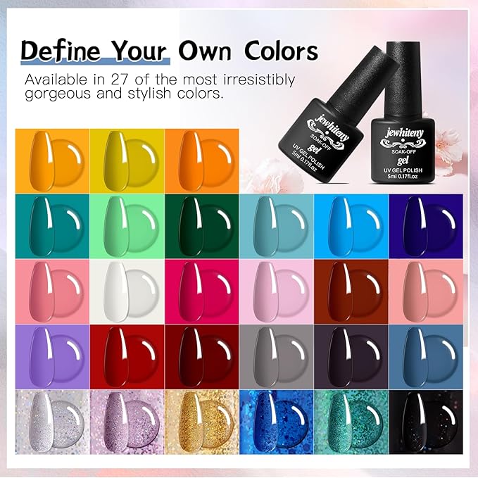 JEWHITENY 27 Colors Nail Polish Kit with U V Light, U V LED Nail Dryer Lamp Curing Gel Nail Polish Set Popular Gel Polish Set DIY at Home, Nail Manicure Tools-GlimoraGlow