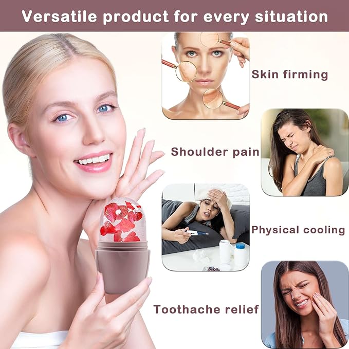 XHJRI Ice Face Roller Massager,Ice Cube Roller for Face, Eyes and Neck Naturally Conditioning and Skin Care,De-Puff Eye Bags,Reduce Migraine Pain,Reusable Massage Silicone Ice Mold (New Brown)-GlimoraGlow