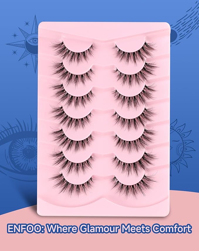 Lashes Natural Wispy Strip Eyelashes Natural Look Flared False Eye Lashes Soft Lash Fluffy Cat Eyelash 7 Pairs Everyday D05-GlimoraGlow