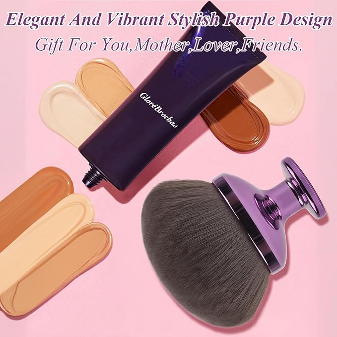 90MM Extra Large Self Tanner Kabuki Makeup Brush – Ultra Soft Dense Vegan Bristles for Body Makeup, Bronzer & Foundation–Applies Tanning Mousse, Lotion & Self Tanner，Wet & Dry (Purple)-GlimoraGlow