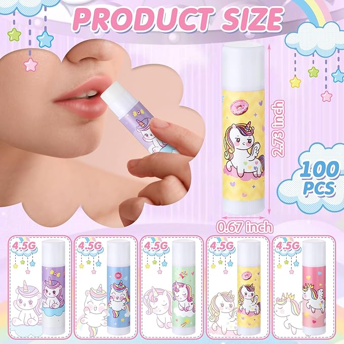 100 Pcs Unicorn Party Favors Lip Balms Bulk for Kids Birthday Party Moisturizing Lip Balm for Unicorn Themed Celebration Gifts Lip Care Products for Classroom Rewards Favor Party Supplies-GlimoraGlow