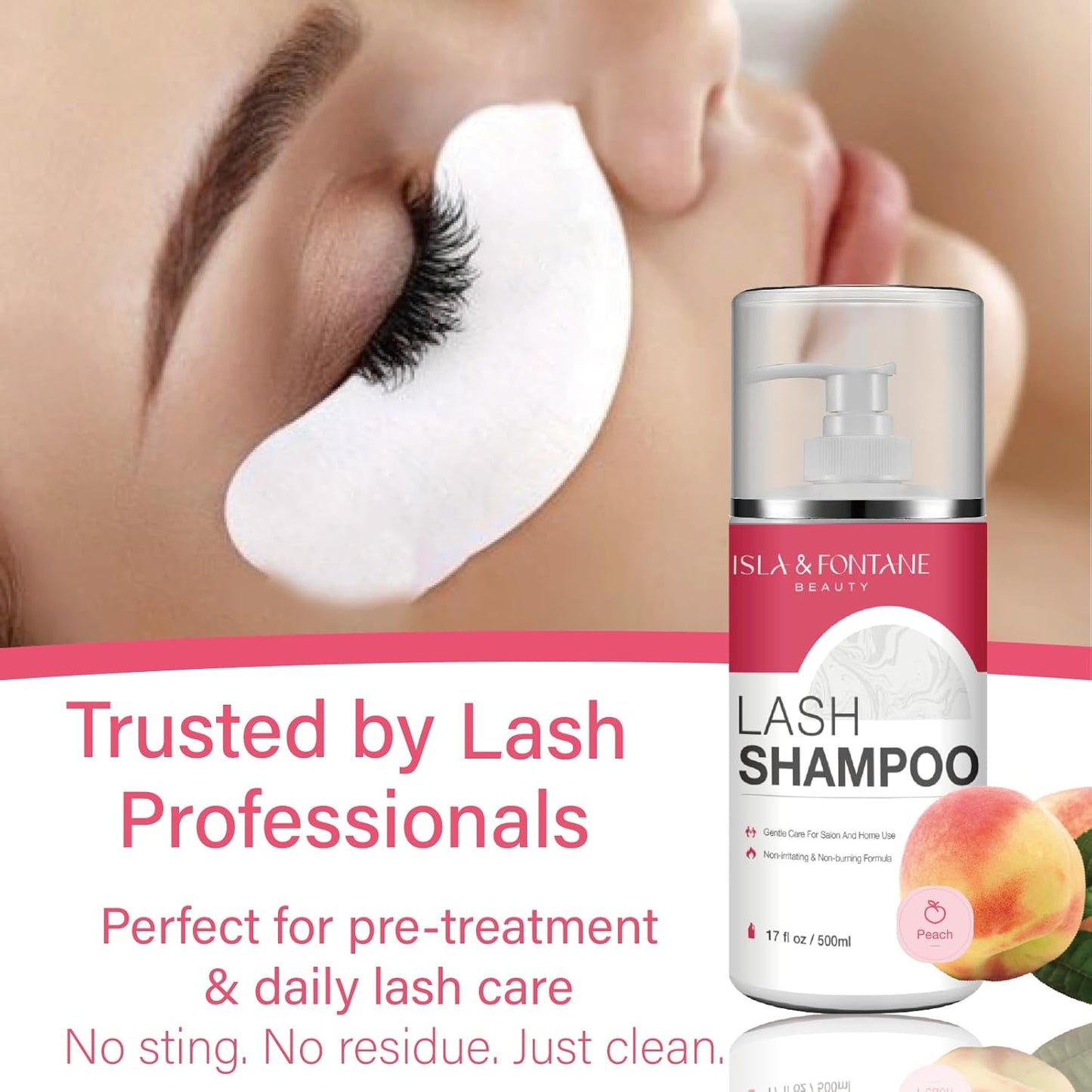 ISLA & FONTANE Lash Shampoo Bulk – Multi-Scent Series – 17 fl oz / 500ml | Gentle Eyelash Cleanser for Lash Extensions | Non-Irritating | Professional Lash Bath Foam For Salon And Home Use (Peach)-GlimoraGlow