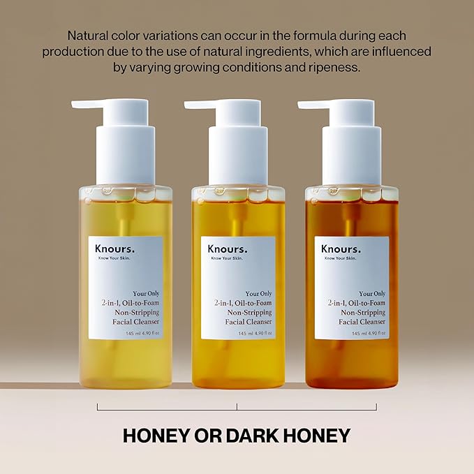 Knours. 2-in-1 Oil-to-Foam Non-Stripping Facial Cleanser, Honey & Plant Based Oils Makeup Remover Non Drying Clean Beauty (145ml 4.97 fl. oz.)-GlimoraGlow