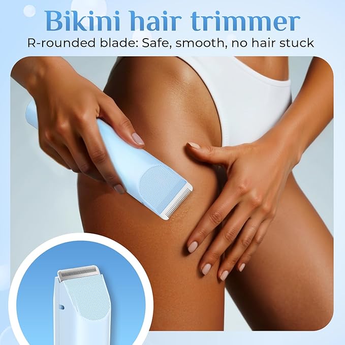 2025 New 2-in-1 Electric Bikini Trimmer for Women - Dual Head Electric Razor,Waterproof Painless Bikini Shaver, Pubic Hair Trimmer for Private Area & Body Hair, Blue-GlimoraGlow