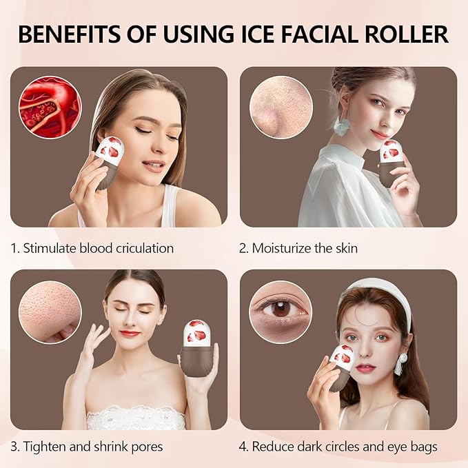 Ice Roller for Face and Eye, Silicone Ice Facial Roller Ice Holder, Face Ice Mold Skin Care, Face Icers Reusable Ice Cube Roller for Shrink Pores Anti Wrinkle Reduce Puffiness, Brown-GlimoraGlow